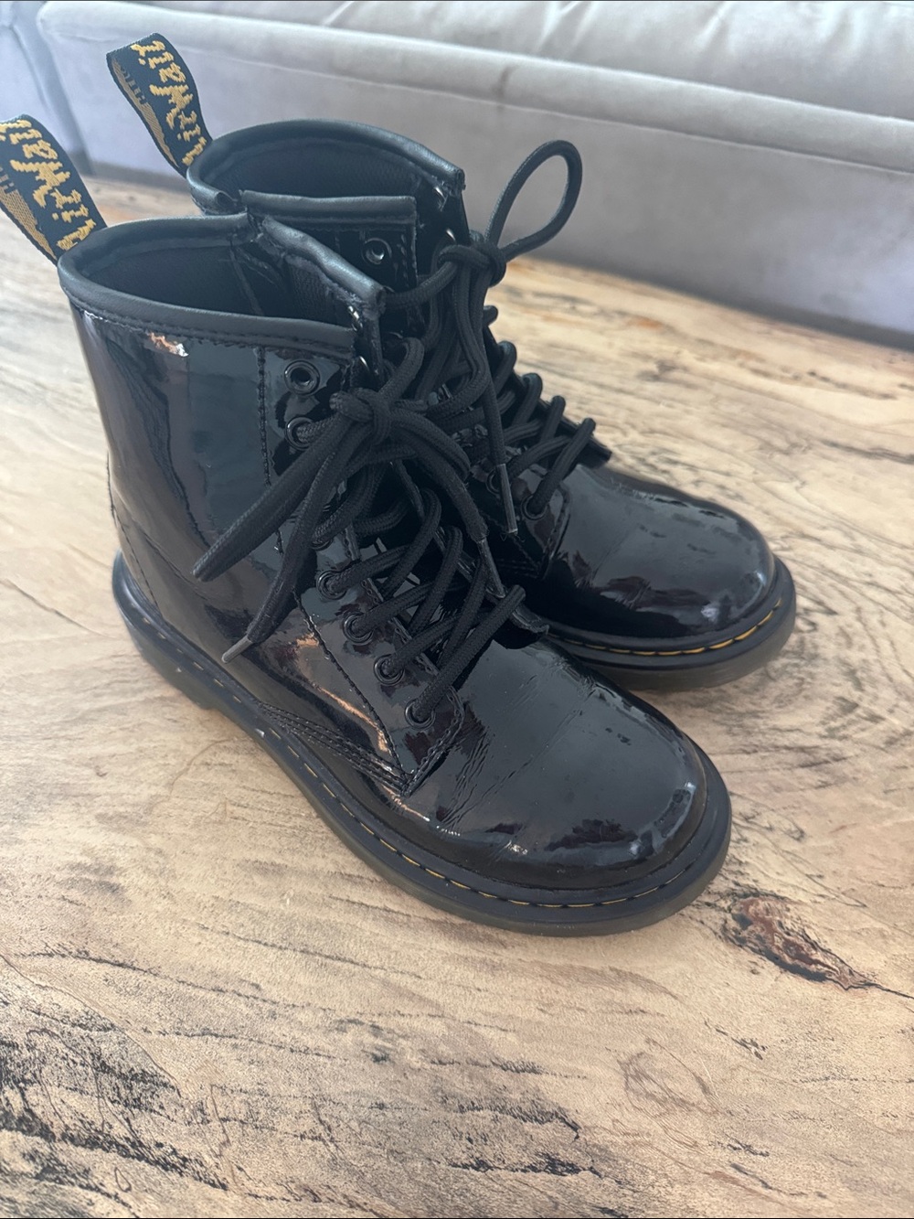 Kids Dr. Martens Kids Black Patent Lace-Up Boots 1